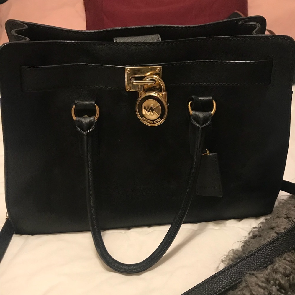 Michael Kors Black and Gold Hamilton Medium Purse